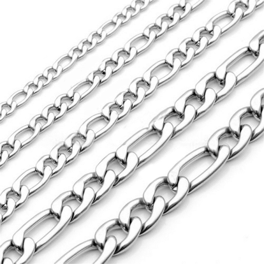 Jiaroswwei 3mm-7mm Men Fashion Stainless Steel Band Figaro Chain Necklace 18Inch - 26Inch